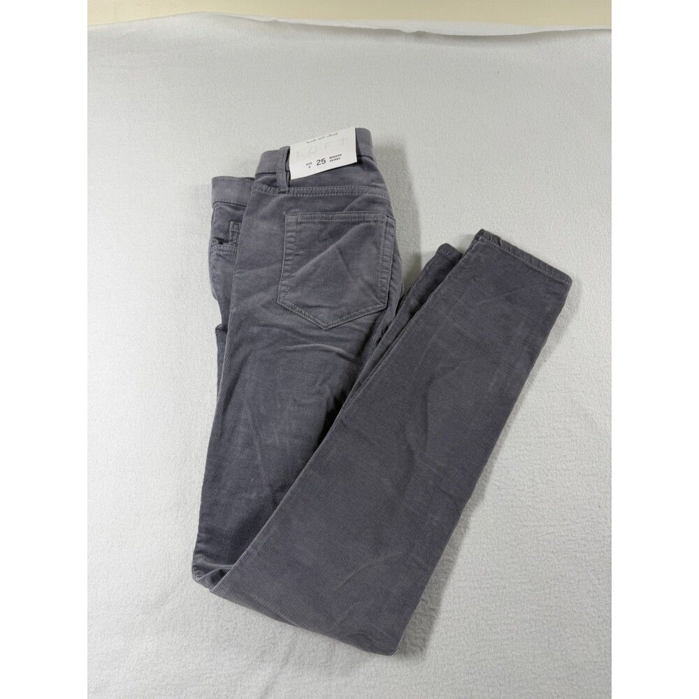LOFT Womens Corduroy Pants Gray Solid Skinny Flat Front Pockets Button $59 543